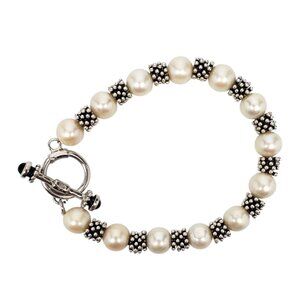 Carolyn Pollack Sterling Silver Pearl Beaded Toggle Bracelet #23803